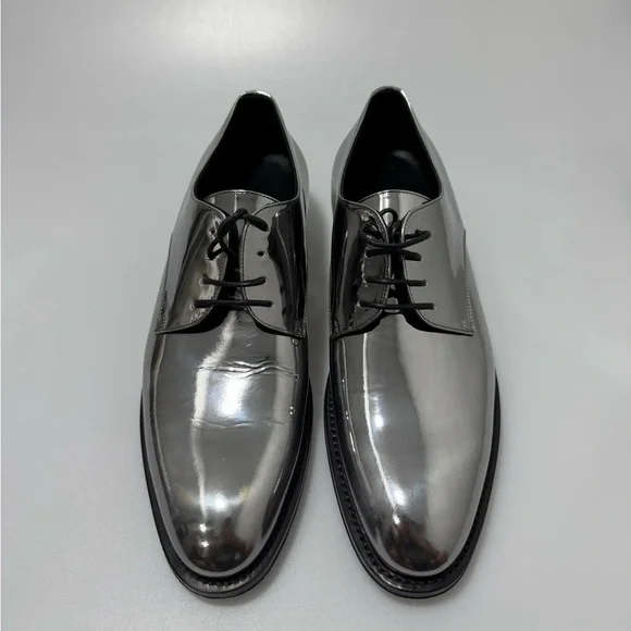 Saint Laurent Adrien 25 Metallic Leather Derby Shoes Silver Men’s EU 40/US 7